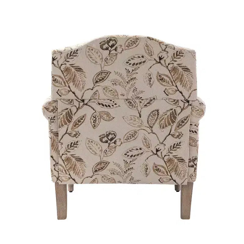 Yahweh Transitional Wooden Upholstered Floral Pattern Design Armchair with Panel Arms and Camelback| ART OF LIVING DESIGNS