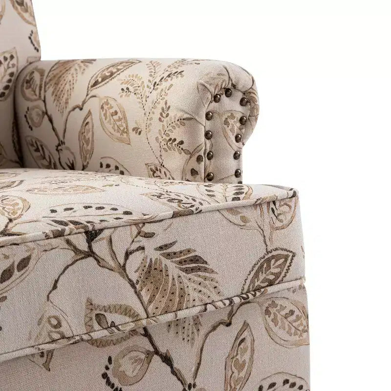 Yahweh Transitional Wooden Upholstered Floral Pattern Design Armchair with Panel Arms and Camelback| ART OF LIVING DESIGNS