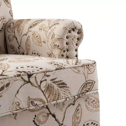 Yahweh Transitional Wooden Upholstered Floral Pattern Design Armchair with Panel Arms and Camelback| ART OF LIVING DESIGNS
