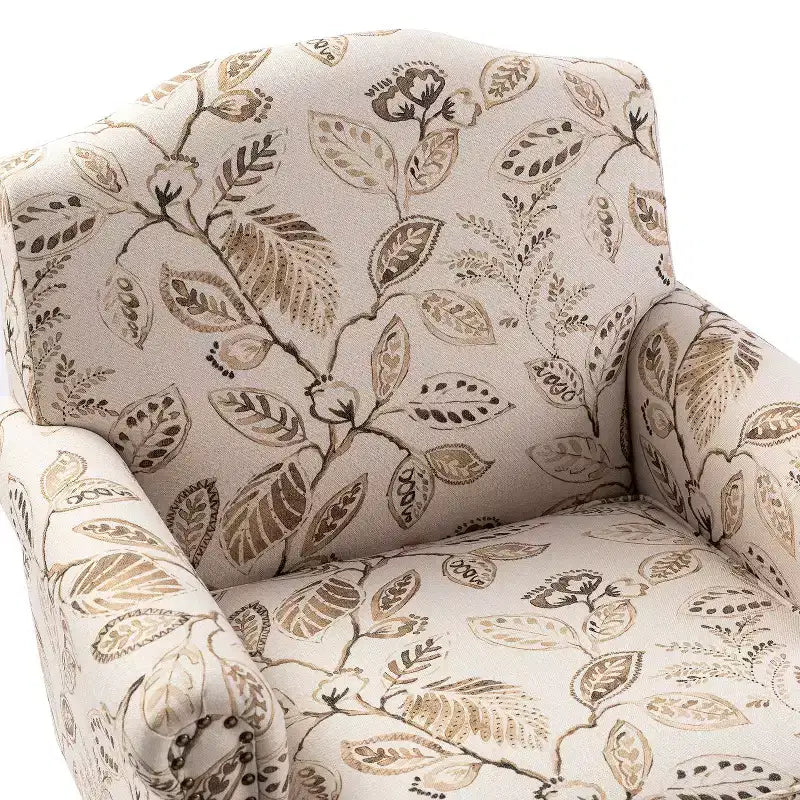 Yahweh Transitional Wooden Upholstered Floral Pattern Design Armchair with Panel Arms and Camelback| ART OF LIVING DESIGNS