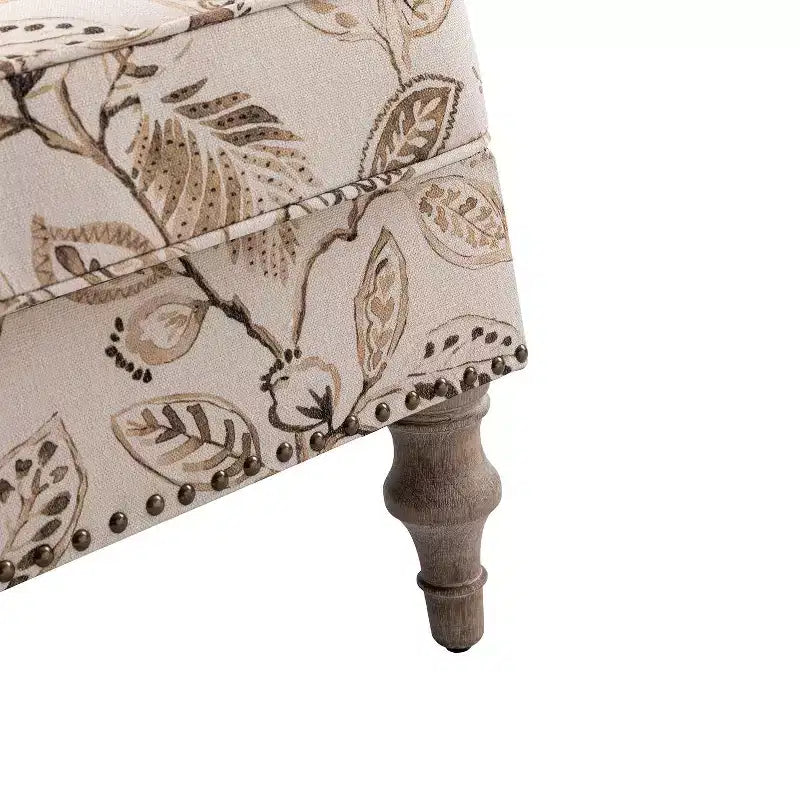 Yahweh Transitional Wooden Upholstered Floral Pattern Design Armchair with Panel Arms and Camelback| ART OF LIVING DESIGNS