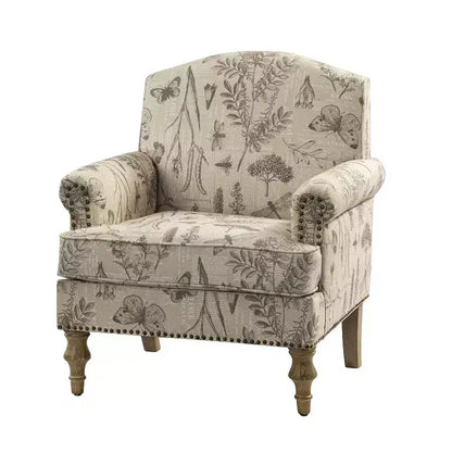 Yahweh Transitional Wooden Upholstered Floral Pattern Design Armchair with Panel Arms and Camelback| ART OF LIVING DESIGNS