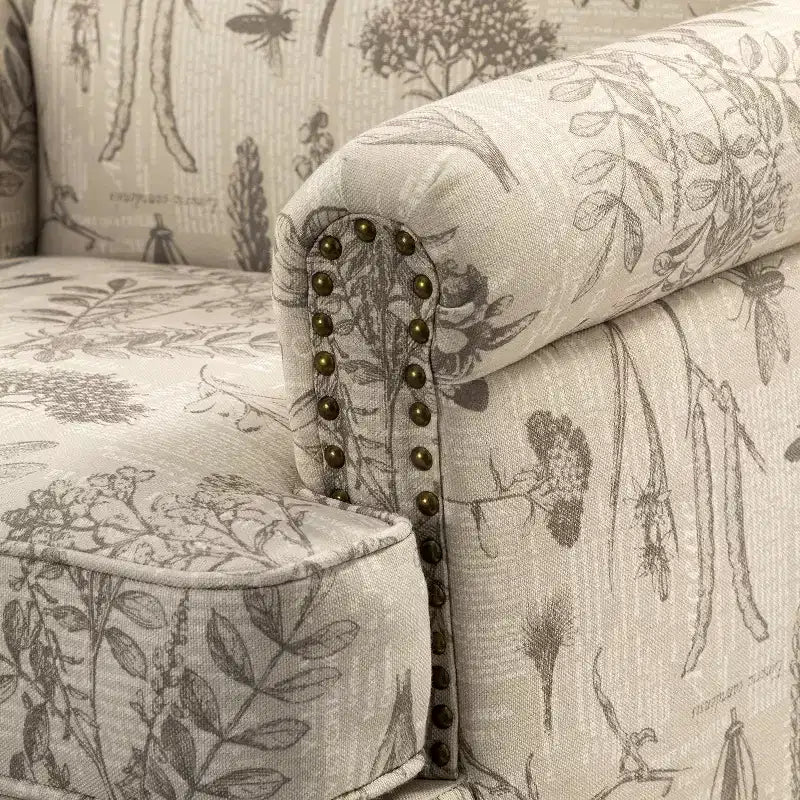 Yahweh Transitional Wooden Upholstered Floral Pattern Design Armchair with Panel Arms and Camelback| ART OF LIVING DESIGNS