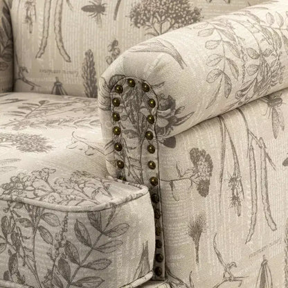 Yahweh Transitional Wooden Upholstered Floral Pattern Design Armchair with Panel Arms and Camelback| ART OF LIVING DESIGNS