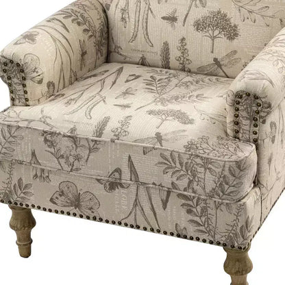Yahweh Transitional Wooden Upholstered Floral Pattern Design Armchair with Panel Arms and Camelback| ART OF LIVING DESIGNS