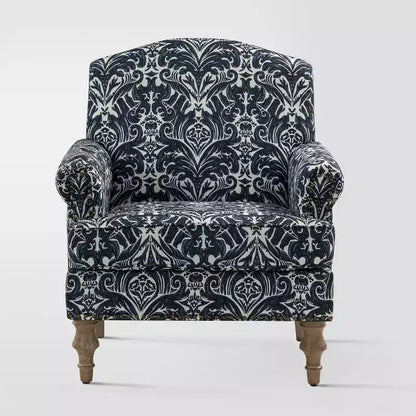 Yahweh Transitional Wooden Upholstered Floral Pattern Design Armchair with Panel Arms and Camelback| ART OF LIVING DESIGNS
