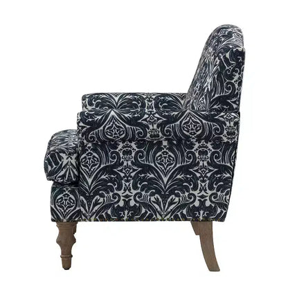 Yahweh Transitional Wooden Upholstered Floral Pattern Design Armchair with Panel Arms and Camelback| ART OF LIVING DESIGNS