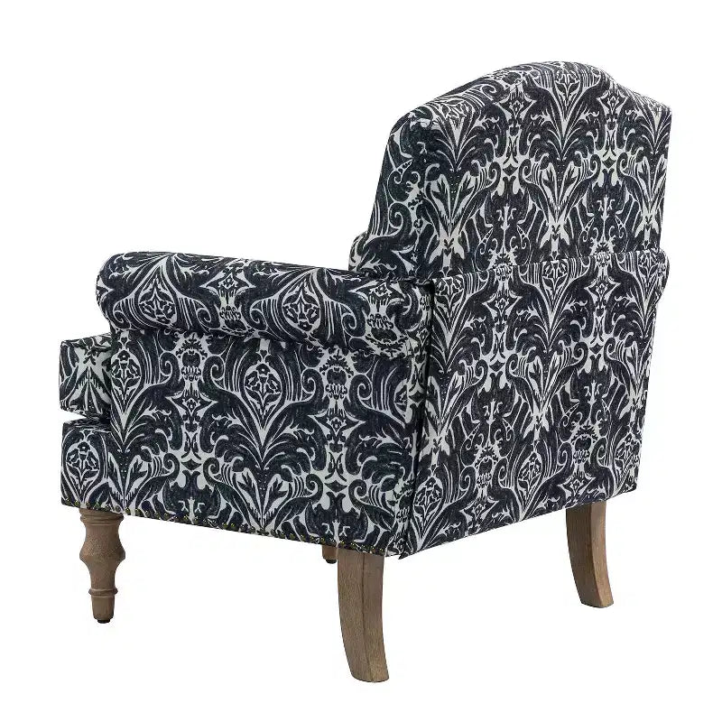 Yahweh Transitional Wooden Upholstered Floral Pattern Design Armchair with Panel Arms and Camelback| ART OF LIVING DESIGNS
