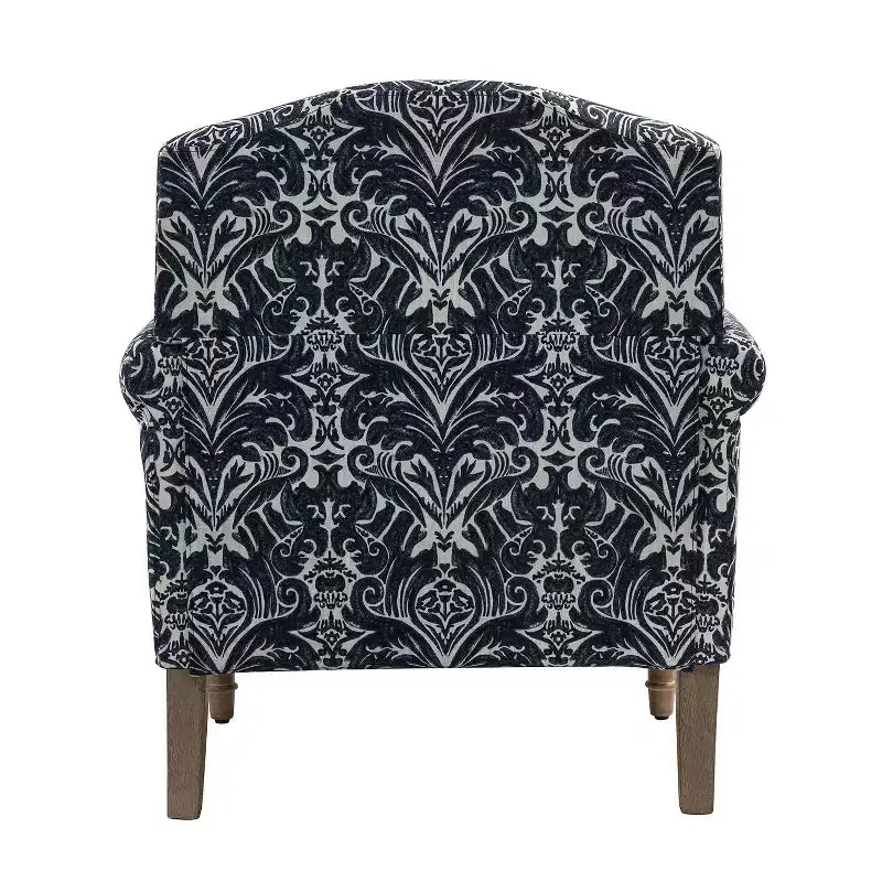 Yahweh Transitional Wooden Upholstered Floral Pattern Design Armchair with Panel Arms and Camelback| ART OF LIVING DESIGNS