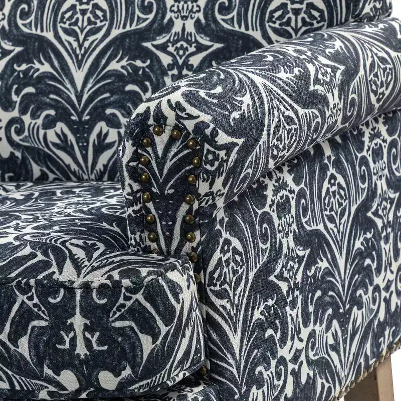 Yahweh Transitional Wooden Upholstered Floral Pattern Design Armchair with Panel Arms and Camelback| ART OF LIVING DESIGNS