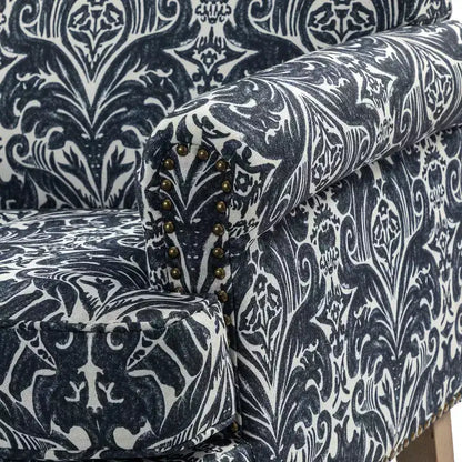 Yahweh Transitional Wooden Upholstered Floral Pattern Design Armchair with Panel Arms and Camelback| ART OF LIVING DESIGNS