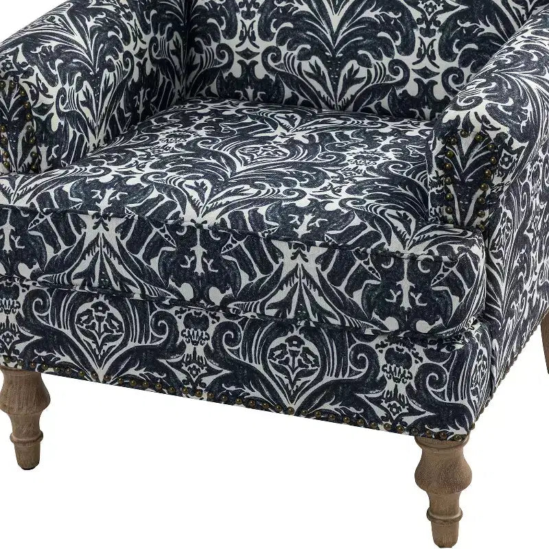 Yahweh Transitional Wooden Upholstered Floral Pattern Design Armchair with Panel Arms and Camelback| ART OF LIVING DESIGNS