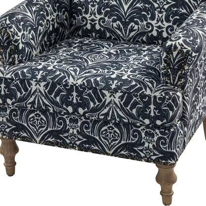 Yahweh Transitional Wooden Upholstered Floral Pattern Design Armchair with Panel Arms and Camelback| ART OF LIVING DESIGNS