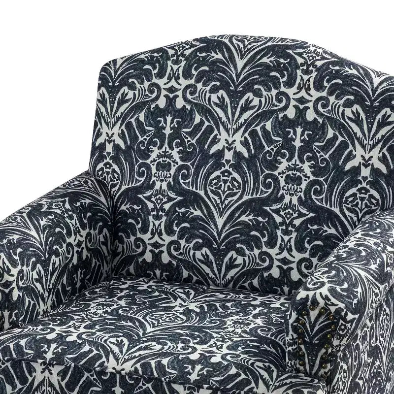 Yahweh Transitional Wooden Upholstered Floral Pattern Design Armchair with Panel Arms and Camelback| ART OF LIVING DESIGNS