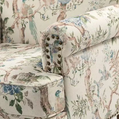 Yahweh Transitional Wooden Upholstered Floral Pattern Design Armchair with Panel Arms and Camelback| ART OF LIVING DESIGNS