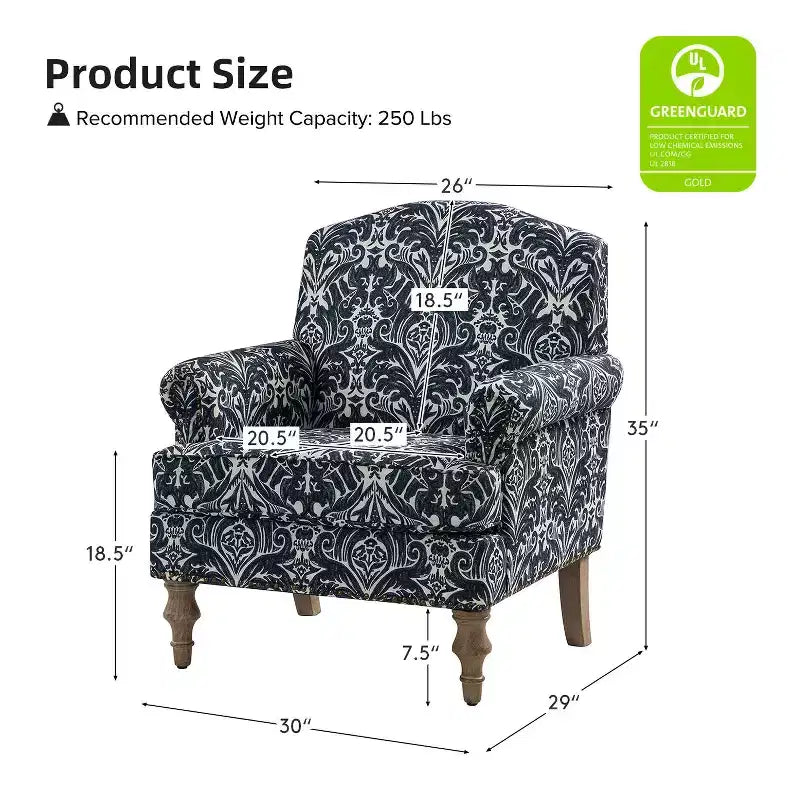 Yahweh Transitional Wooden Upholstered Floral Pattern Design Armchair with Panel Arms and Camelback| ART OF LIVING DESIGNS