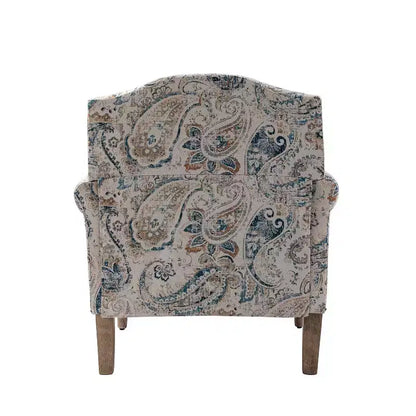 Yahweh Transitional Wooden Upholstered Floral Pattern Design Armchair with Panel Arms and Camelback| ART OF LIVING DESIGNS