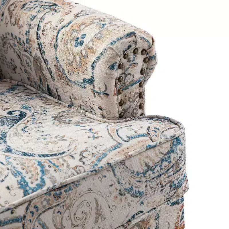 Yahweh Transitional Wooden Upholstered Floral Pattern Design Armchair with Panel Arms and Camelback| ART OF LIVING DESIGNS
