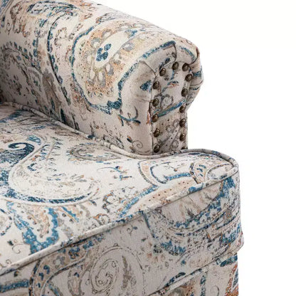 Yahweh Transitional Wooden Upholstered Floral Pattern Design Armchair with Panel Arms and Camelback| ART OF LIVING DESIGNS