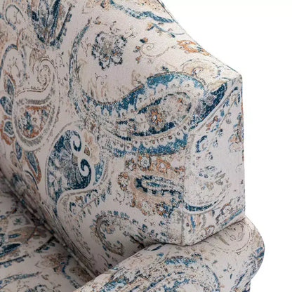 Yahweh Transitional Wooden Upholstered Floral Pattern Design Armchair with Panel Arms and Camelback| ART OF LIVING DESIGNS