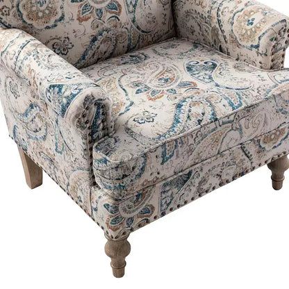Yahweh Transitional Wooden Upholstered Floral Pattern Design Armchair with Panel Arms and Camelback| ART OF LIVING DESIGNS