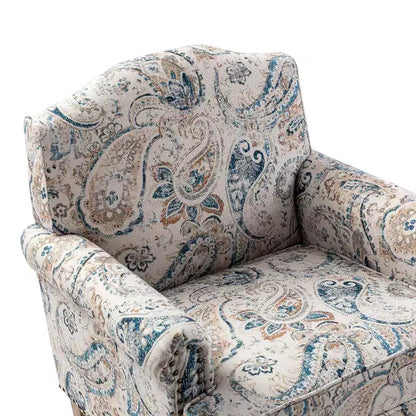 Yahweh Transitional Wooden Upholstered Floral Pattern Design Armchair with Panel Arms and Camelback| ART OF LIVING DESIGNS