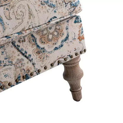 Yahweh Transitional Wooden Upholstered Floral Pattern Design Armchair with Panel Arms and Camelback| ART OF LIVING DESIGNS
