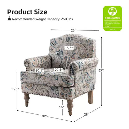 Yahweh Transitional Wooden Upholstered Floral Pattern Design Armchair with Panel Arms and Camelback| ART OF LIVING DESIGNS