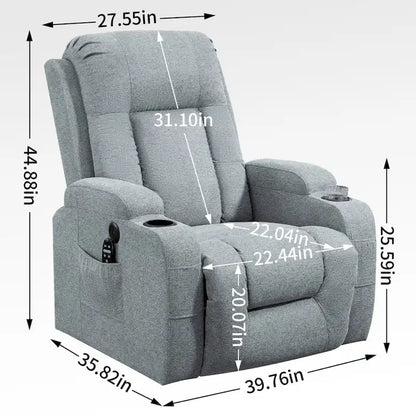 Fauteuil inclinable releveur électrique Lazy Boy, fauteuil de massage moderne à moteur unique avec chauffage lombaire, port de chargement USB, porte-gobelets