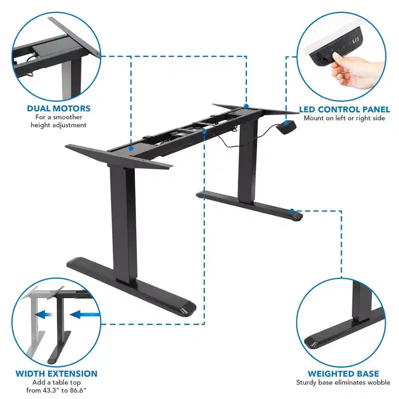 Mount-It! Bureau assis-debout électrique à deux moteurs avec plateau – Noir