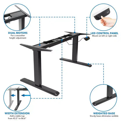 Mount-It! Bureau assis-debout électrique à deux moteurs avec plateau – Noir
