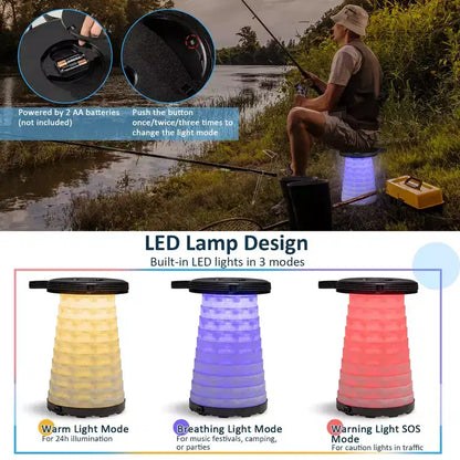 Costway 3-Piece Folding Table Stool Set with a Camping Table & 2 Retractable LED Stools