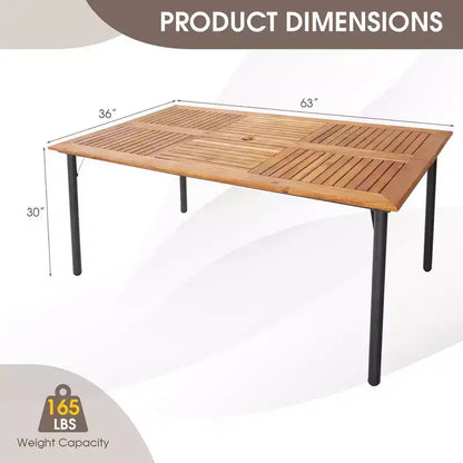 Costway Ensemble repas de patio 7 pièces coussin accoudoirs en bois d'acacia table avec trou pour parasol