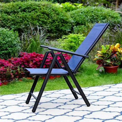 Captiva Designs 5pc Outdoor Dining Set with 7-Position Adjustable Folding Chairs & Round Metal Table with Umbrella Hole