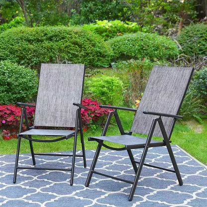 Captiva Designs 5pc Outdoor Dining Set with 7-Position Adjustable Folding Chairs & Round Metal Table with Umbrella Hole