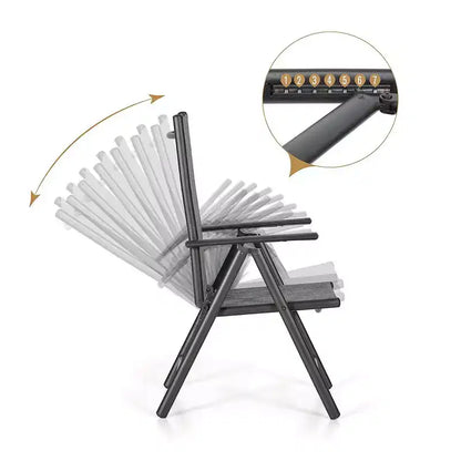 Captiva Designs 5pc Outdoor Dining Set with 7-Position Adjustable Folding Chairs & Round Metal Table with Umbrella Hole