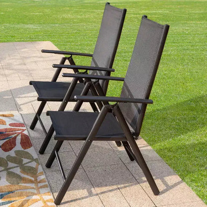 Captiva Designs 5pc Outdoor Dining Set with 7-Position Adjustable Folding Chairs & Round Metal Table with Umbrella Hole