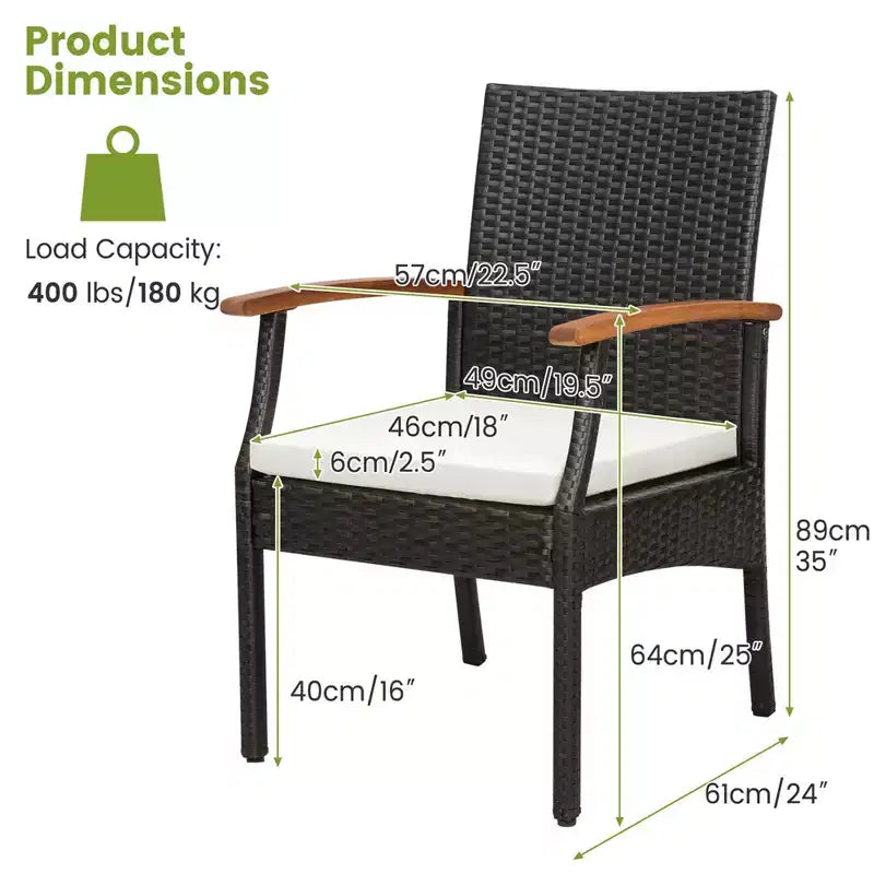 Costway 7 PCS Patio Rattan Dining Set Acacia Wood Table 6 Wicker Chairs with Umbrella Hole