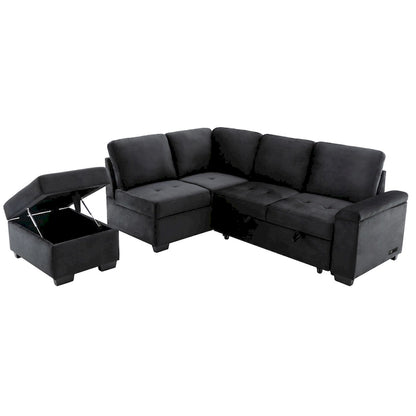 Canapé d'angle convertible 5 places en L 84,75 po avec pouf de rangement, rangement de bras dissimulé et chargement USB pour salon