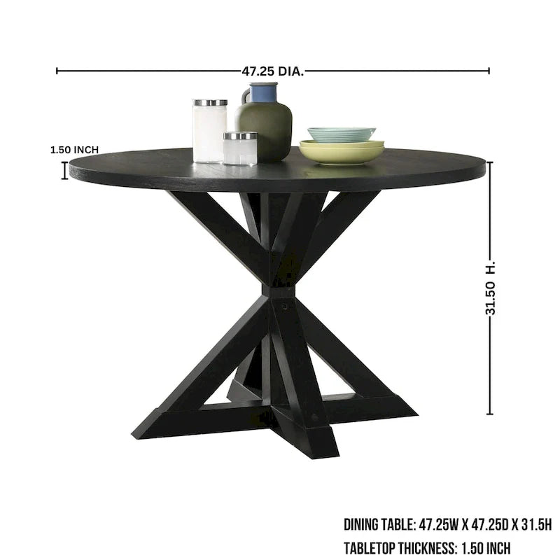 Ensemble de salle à manger 5 pièces, ensemble de meubles de cuisine en bois, table ronde avec piètement central en croix et 4 chaises capitonnées
