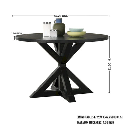 Ensemble de salle à manger 5 pièces, ensemble de meubles de cuisine en bois, table ronde avec piètement central en croix et 4 chaises capitonnées