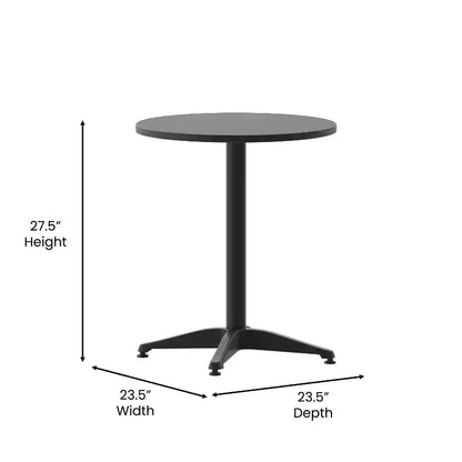 Emma and Oliver 23.5'' Round Aluminum Indoor-Outdoor Table Set with 2 Slat Back Chairs