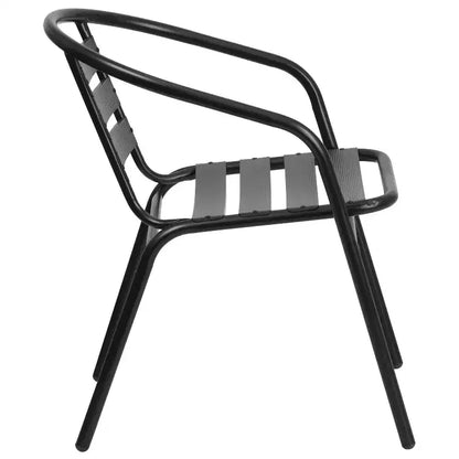 Emma and Oliver 23.5'' Round Aluminum Indoor-Outdoor Table Set with 2 Slat Back Chairs