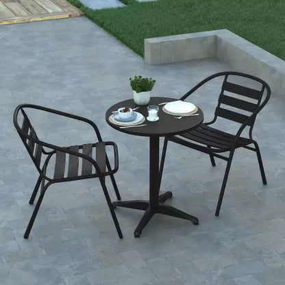 Emma and Oliver 23.5'' Round Aluminum Indoor-Outdoor Table Set with 2 Slat Back Chairs