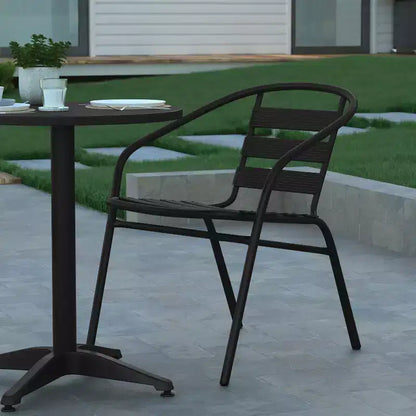 Emma and Oliver 23.5'' Round Aluminum Indoor-Outdoor Table Set with 2 Slat Back Chairs