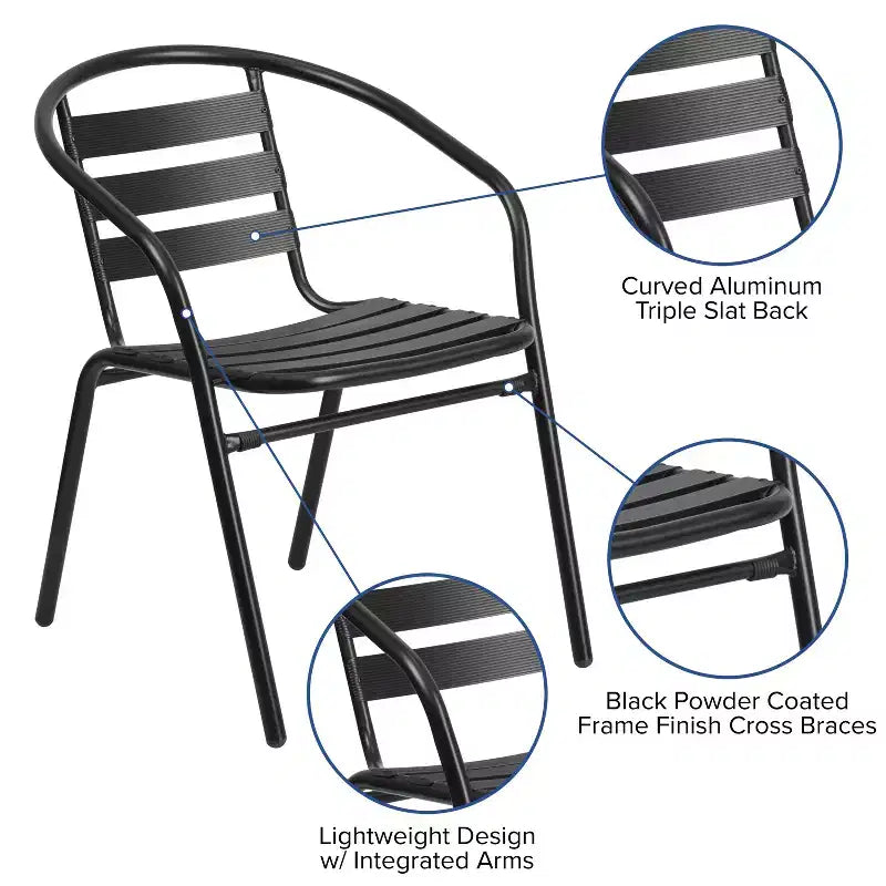Emma and Oliver 23.5'' Round Aluminum Indoor-Outdoor Table Set with 2 Slat Back Chairs