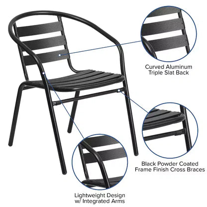 Emma and Oliver 23.5'' Round Aluminum Indoor-Outdoor Table Set with 2 Slat Back Chairs
