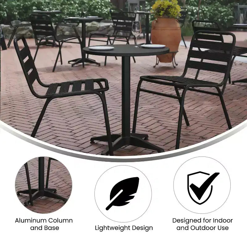 Emma and Oliver 23.5'' Round Aluminum Indoor-Outdoor Table Set with 2 Slat Back Chairs