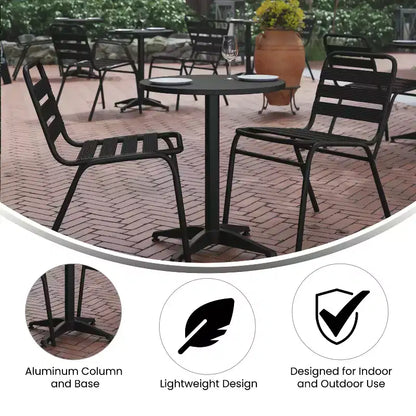 Emma and Oliver 23.5'' Round Aluminum Indoor-Outdoor Table Set with 2 Slat Back Chairs