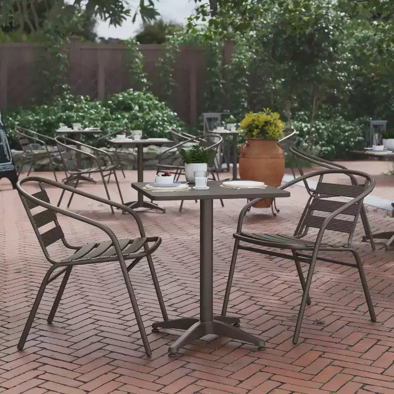 Flash Furniture Lila 23.5'' Square Aluminum Indoor-Outdoor Table Set with 2 Slat Back Chairs